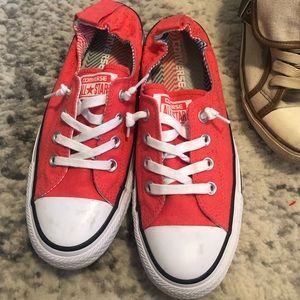 Converse size 8 1/2. Lightly worn. Small scuff
